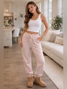 Garage Blush Pink Cozy Joggers P/S Soft Fleece Athleisure Pants